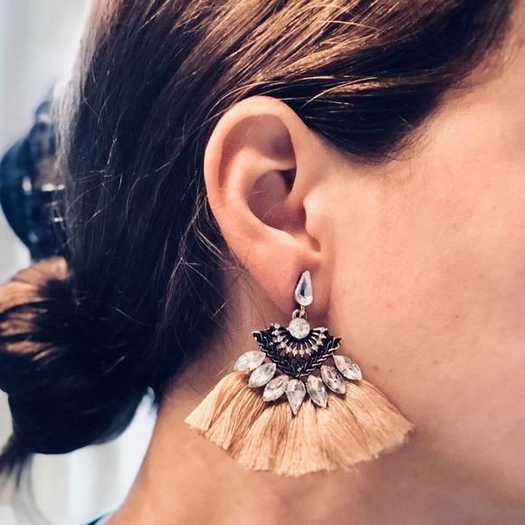 Ladybird Jewelry Jewelry - Womens Tassel Fan Crystal Blush pink stud earrings